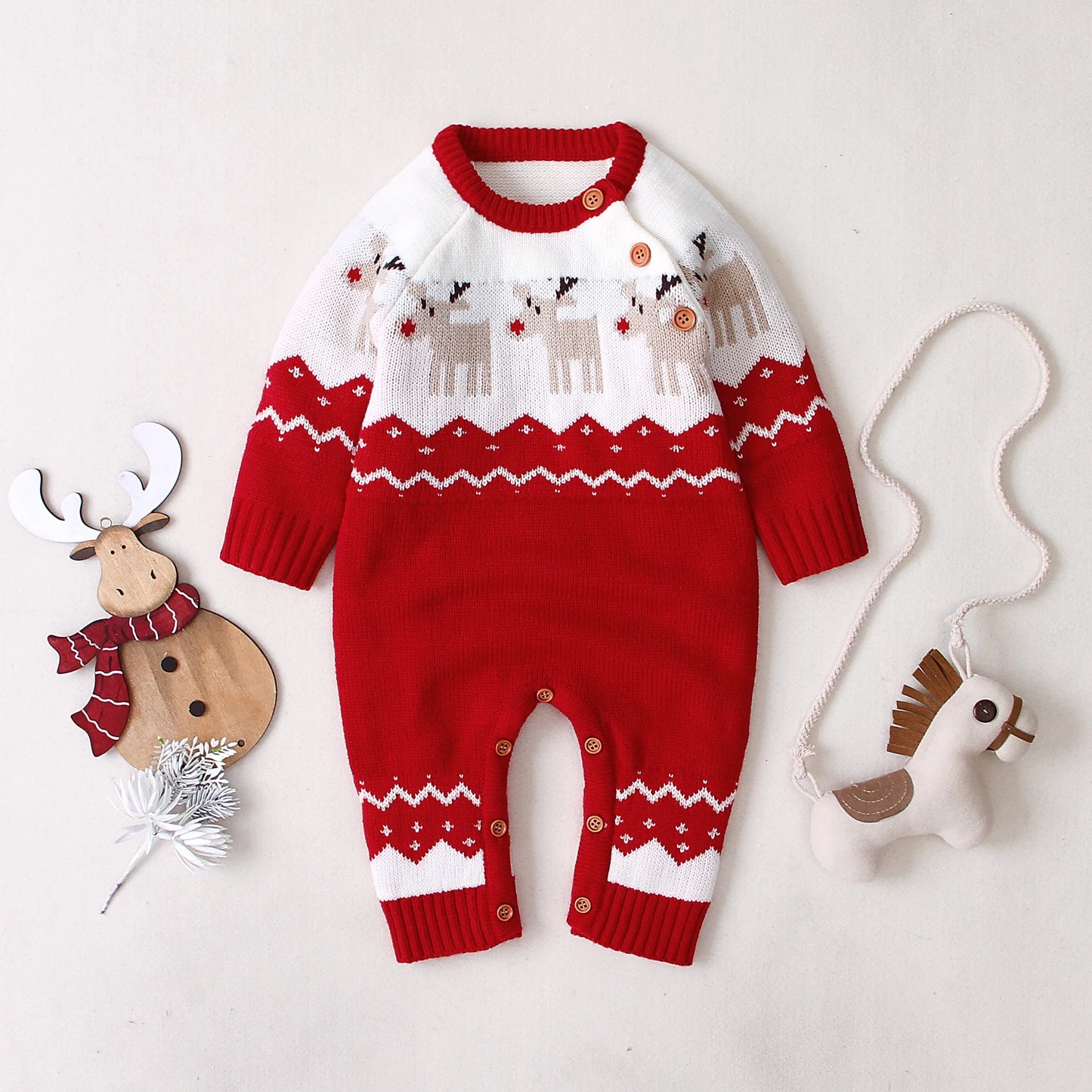 2020 Baby Boys Girls Sweater Christmas Clothes Romper Reindeer Long Sleeve Elk Printed Jumpsuit New Year's Costume 3-18 M