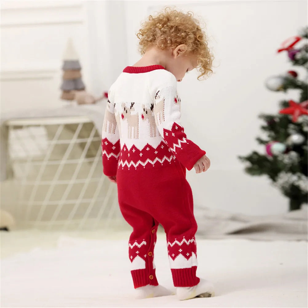 2020 Baby Boys Girls Sweater Christmas Clothes Romper Reindeer Long Sleeve Elk Printed Jumpsuit New Year's Costume 3-18 M