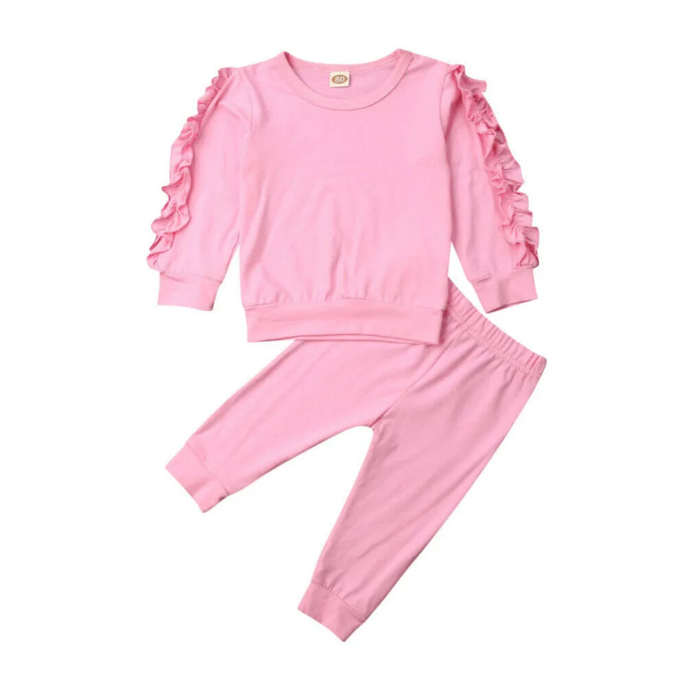 Newborn Autumn Winter Clothing Baby Girls Sleep Clothes Set Ruffle Long Sleeve Sweatshirt T Shirt Pants 2Pcs Outfits Sleepers