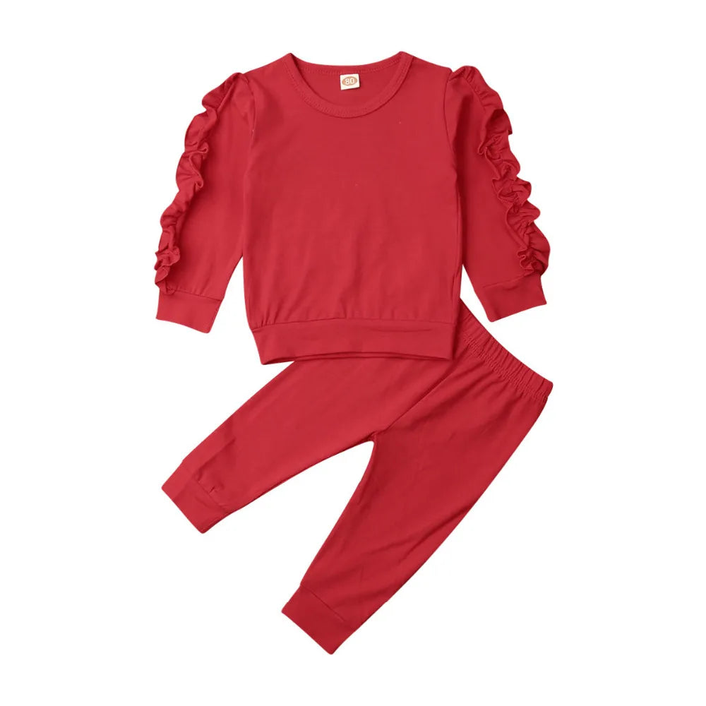 Newborn Autumn Winter Clothing Baby Girls Sleep Clothes Set Ruffle Long Sleeve Sweatshirt T Shirt Pants 2Pcs Outfits Sleepers