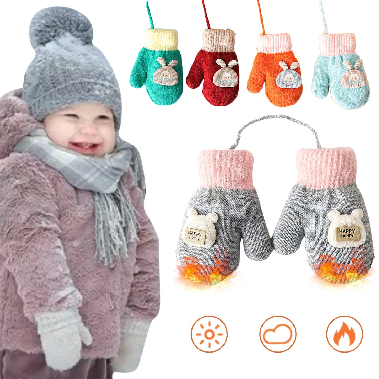 Cartoon Warm Mittens For Baby Snow Gloves For Kids