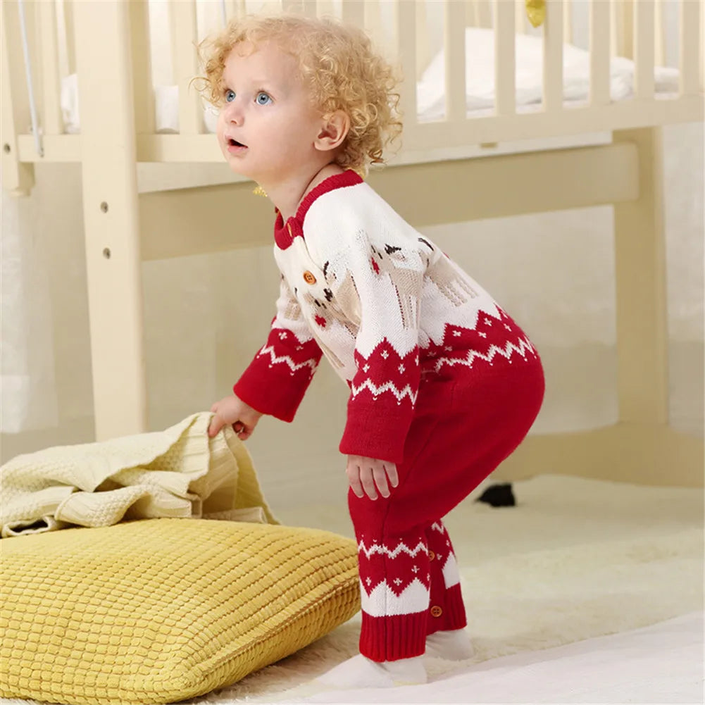 2020 Baby Boys Girls Sweater Christmas Clothes Romper Reindeer Long Sleeve Elk Printed Jumpsuit New Year's Costume 3-18 M