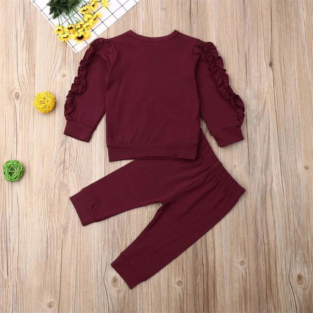 Newborn Autumn Winter Clothing Baby Girls Sleep Clothes Set Ruffle Long Sleeve Sweatshirt T Shirt Pants 2Pcs Outfits Sleepers