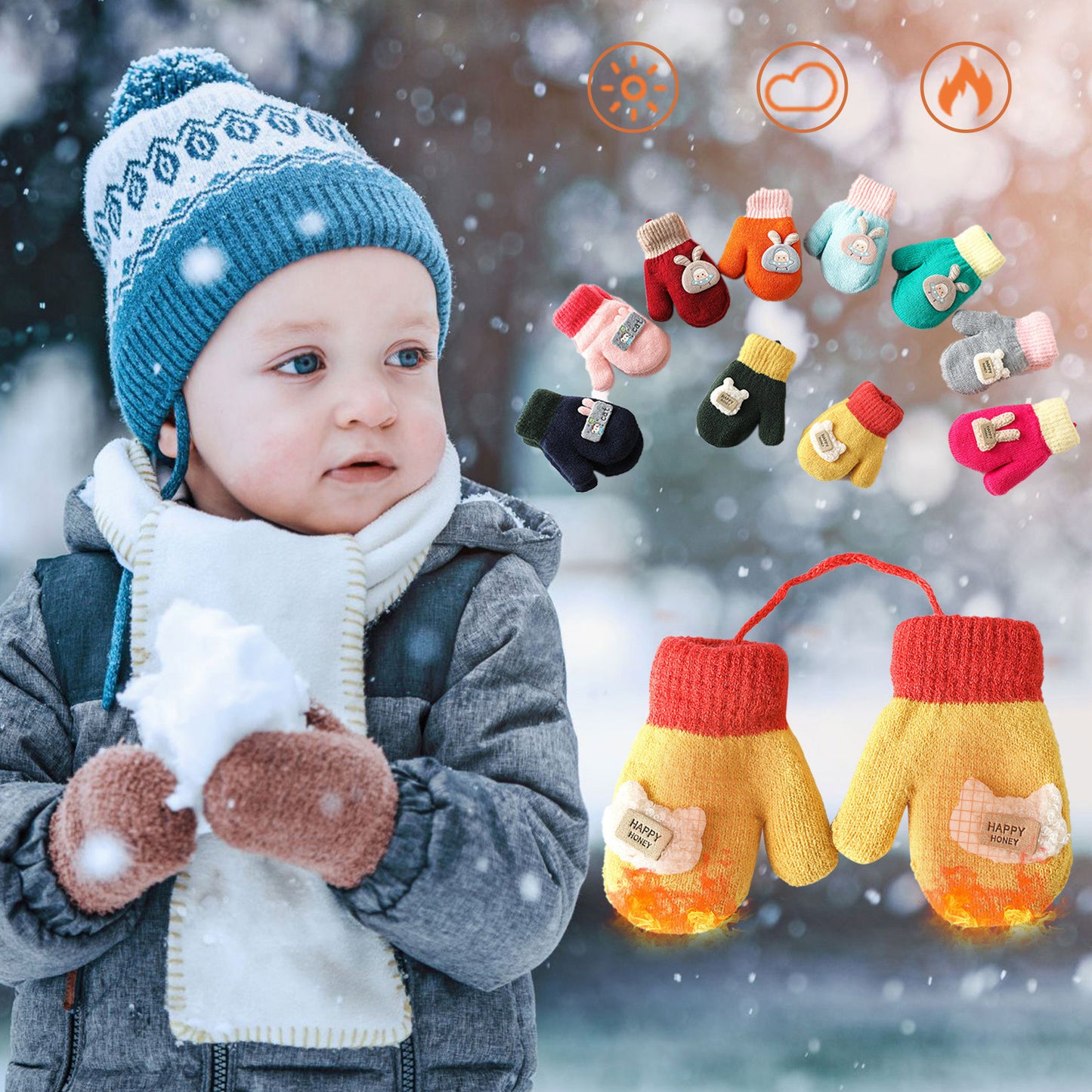 Cartoon Warm Mittens For Baby Snow Gloves For Kids