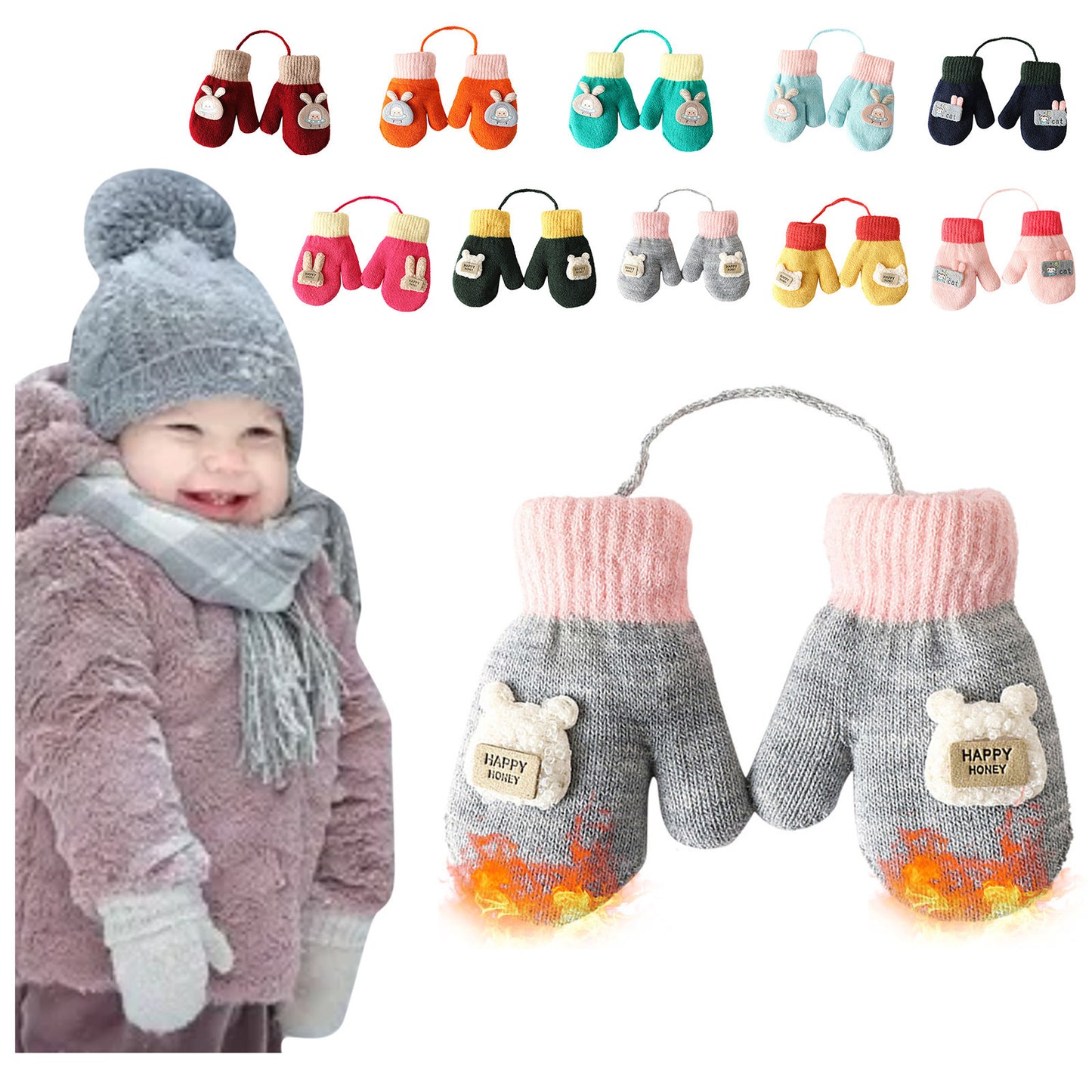 Cartoon Warm Mittens For Baby Snow Gloves For Kids