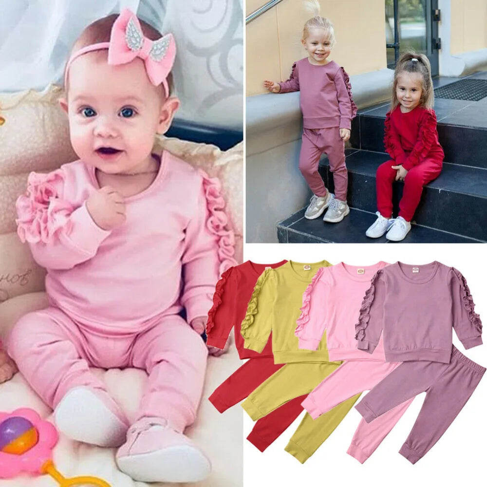 Newborn Autumn Winter Clothing Baby Girls Sleep Clothes Set Ruffle Long Sleeve Sweatshirt T Shirt Pants 2Pcs Outfits Sleepers