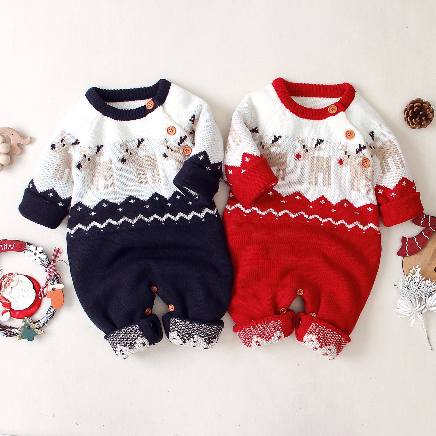 2020 Baby Boys Girls Sweater Christmas Clothes Romper Reindeer Long Sleeve Elk Printed Jumpsuit New Year's Costume 3-18 M