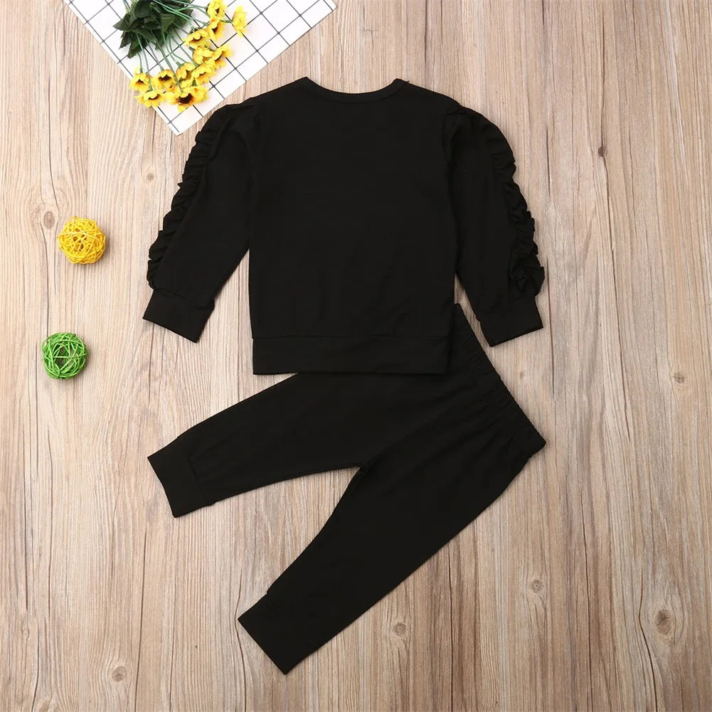 Newborn Autumn Winter Clothing Baby Girls Sleep Clothes Set Ruffle Long Sleeve Sweatshirt T Shirt Pants 2Pcs Outfits Sleepers