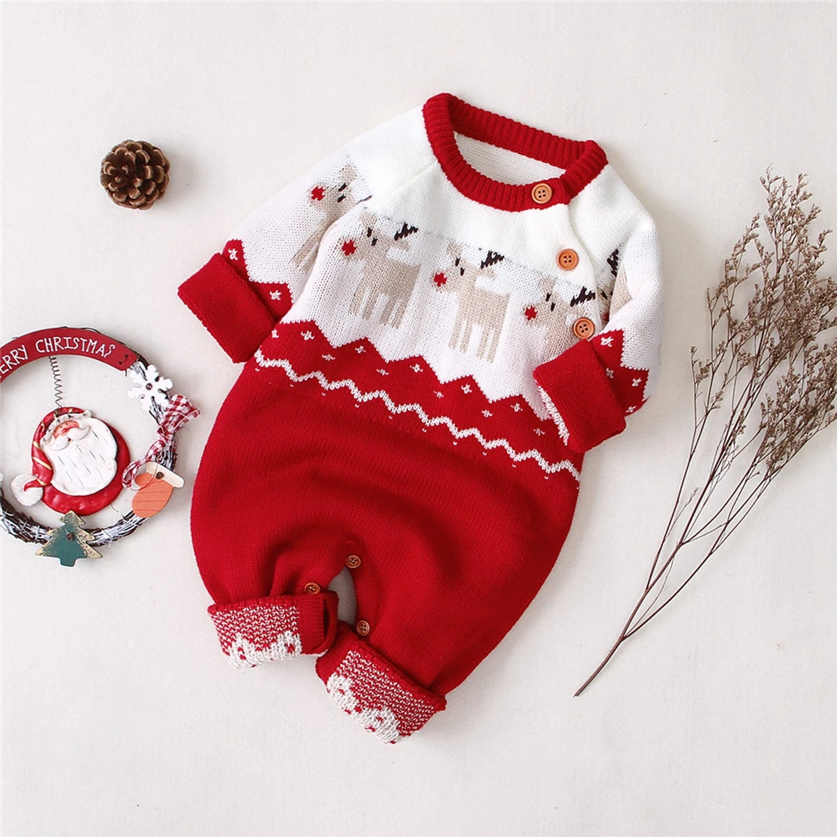 2020 Baby Boys Girls Sweater Christmas Clothes Romper Reindeer Long Sleeve Elk Printed Jumpsuit New Year's Costume 3-18 M