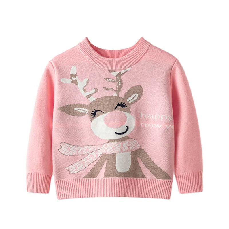 Christmas Kids Sweater New Casual Baby Warm Elk Printed Knitted Girls Sweater Boys Girls Cute Xmas Tree Pullovers Clothes