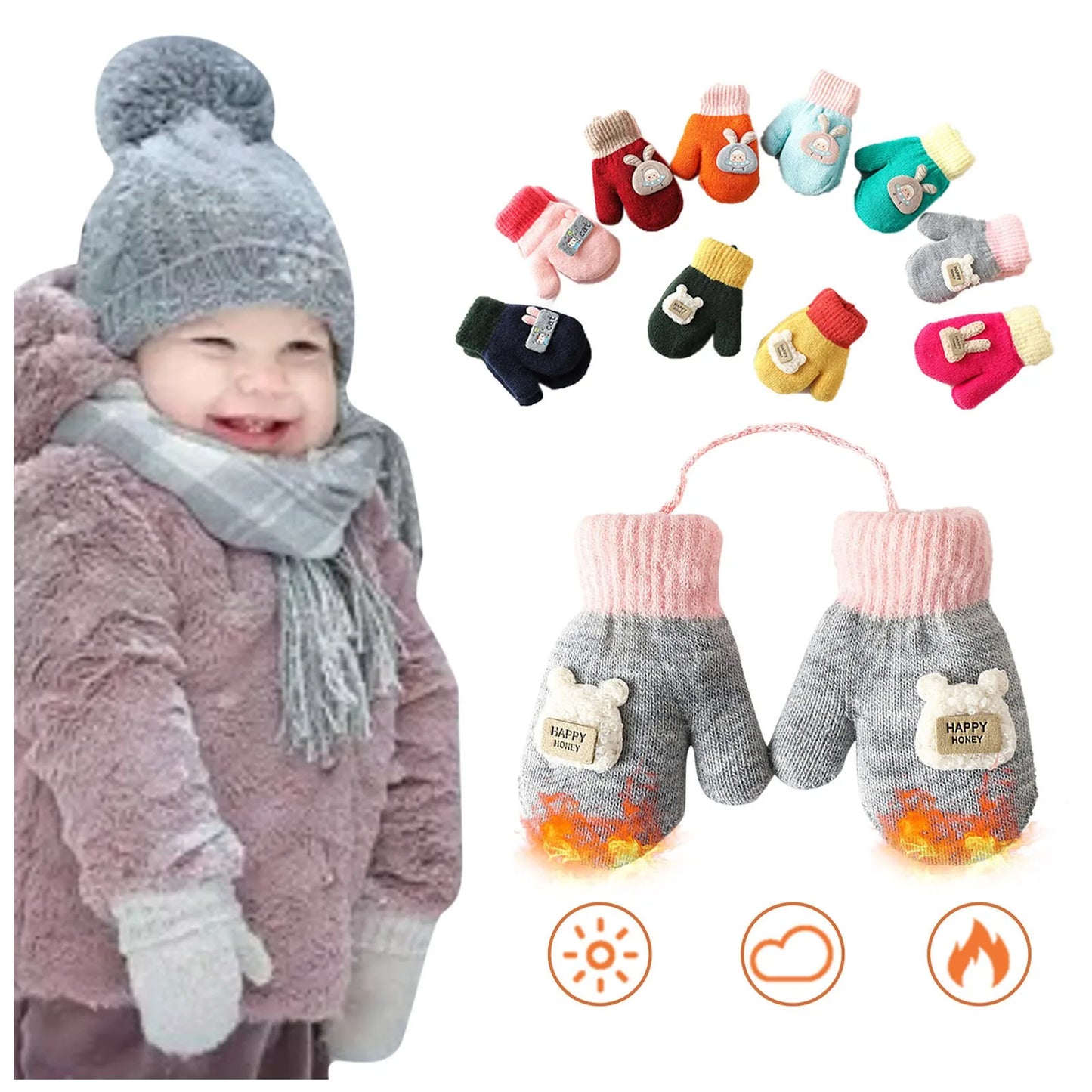 Cartoon Warm Mittens For Baby Snow Gloves For Kids