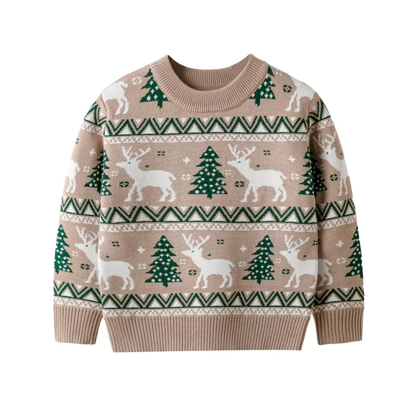 Christmas Kids Sweater New Casual Baby Warm Elk Printed Knitted Girls Sweater Boys Girls Cute Xmas Tree Pullovers Clothes