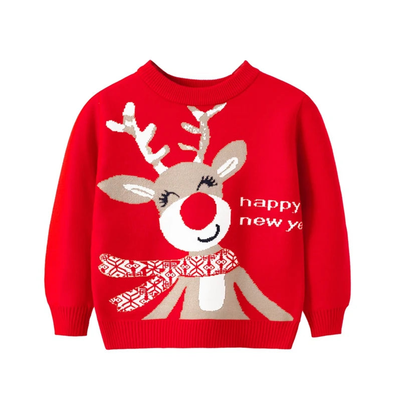 Christmas Kids Sweater New Casual Baby Warm Elk Printed Knitted Girls Sweater Boys Girls Cute Xmas Tree Pullovers Clothes