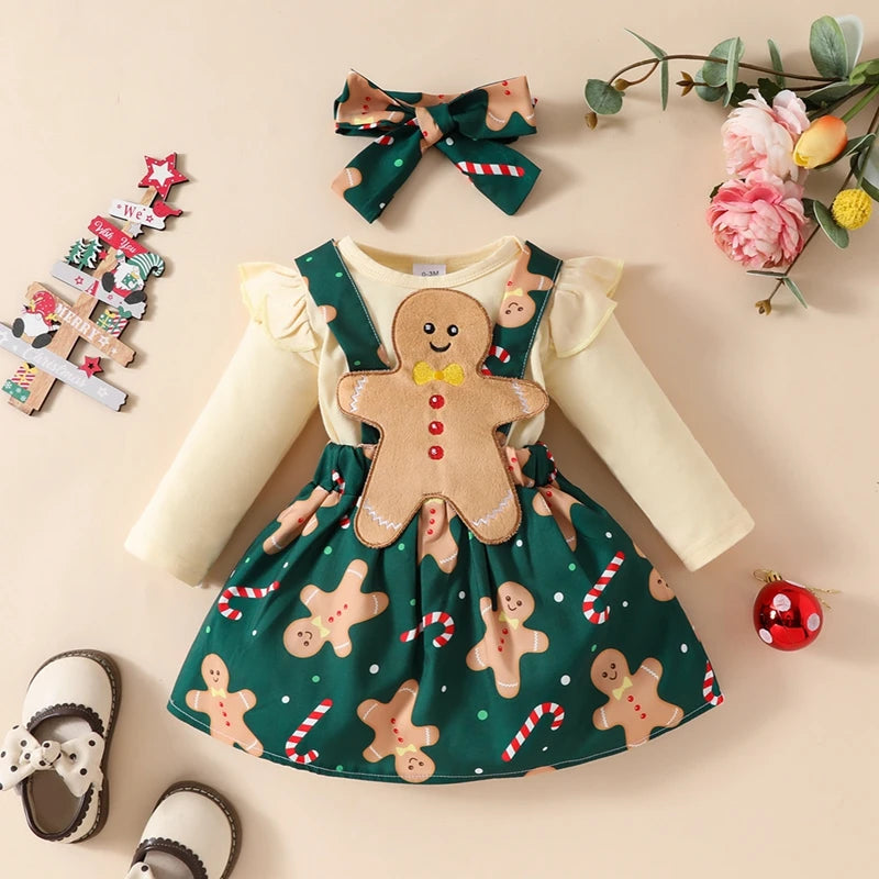 2024-06-06 Lioraitiin Baby Girls Christmas Outfit, Long Sleeve Romper with Santa Claus Suspender Dress and Headband