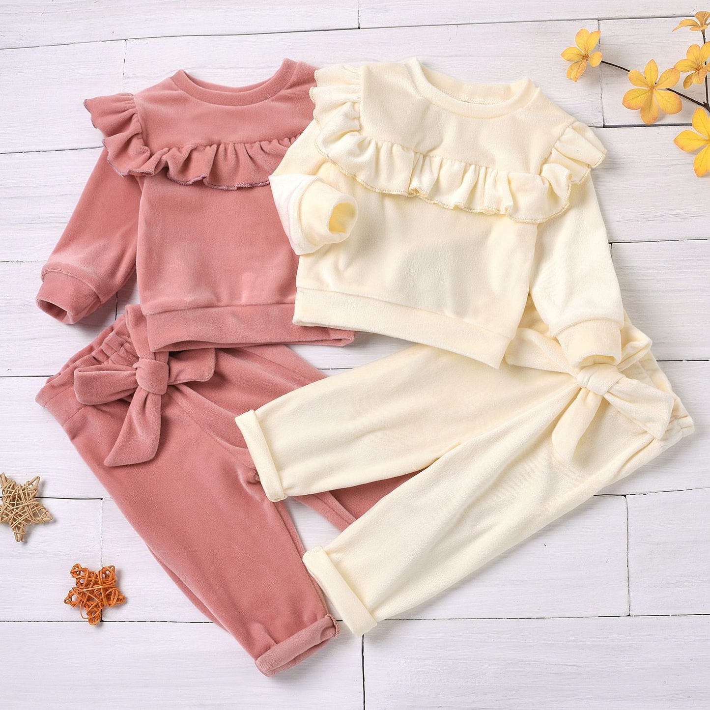 2Pcs Newborn Infant Baby Clothes Boys Girls Clothes Sets Solid Color Long Sleeve Pullover Sweatshirt+Pants Sets 6 12 24 Months