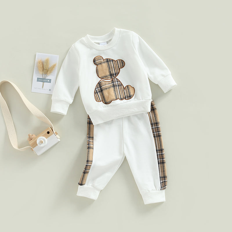 2022-09-27 Lioraitiin 0-24M Newborn Baby 2Pcs Fall Outfits Long Sleeve Plaid Bear Pattern Pullover Tops and Pants Set