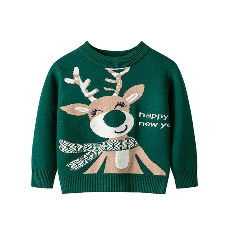 Christmas Kids Sweater New Casual Baby Warm Elk Printed Knitted Girls Sweater Boys Girls Cute Xmas Tree Pullovers Clothes