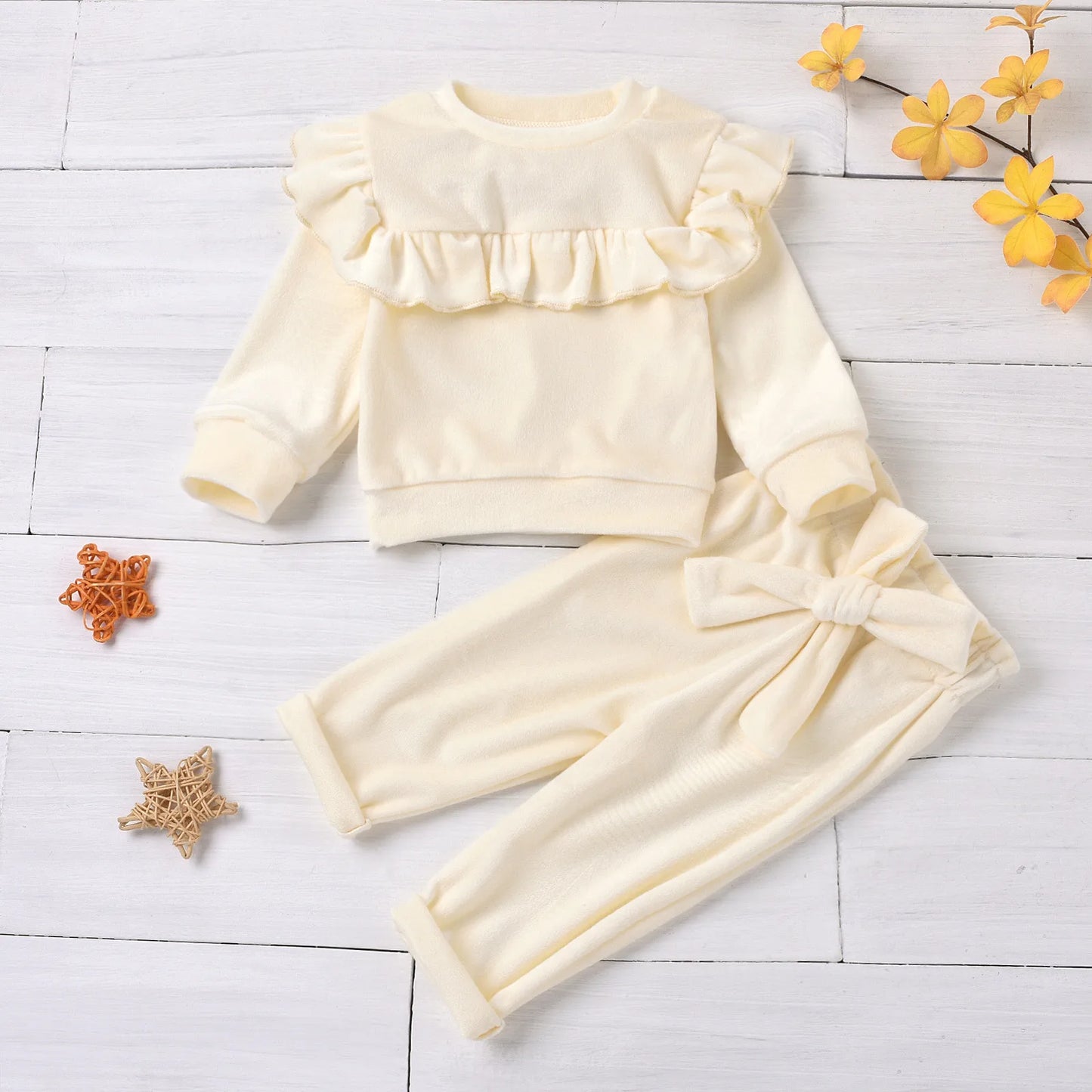 2Pcs Newborn Infant Baby Clothes Boys Girls Clothes Sets Solid Color Long Sleeve Pullover Sweatshirt+Pants Sets 6 12 24 Months