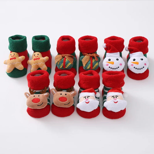 Christmas Baby Socks Newborn Boys Girls Autumn Winter Anti Slip Socks Infant Newborn Soft Cotton Floor Sock Cartoon Shoes