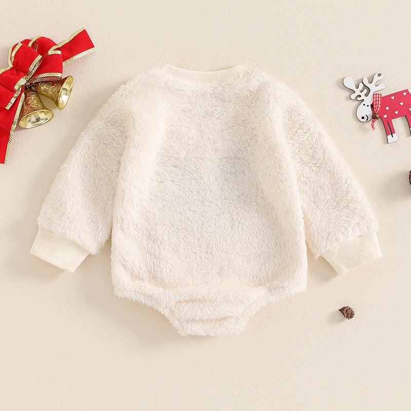 2024-06-04 Lioraitiin Baby Girl Christmas Fleece Jumpsuit Elk Embroidered Round Neck Long Sleeve Romper Able Bodysuits