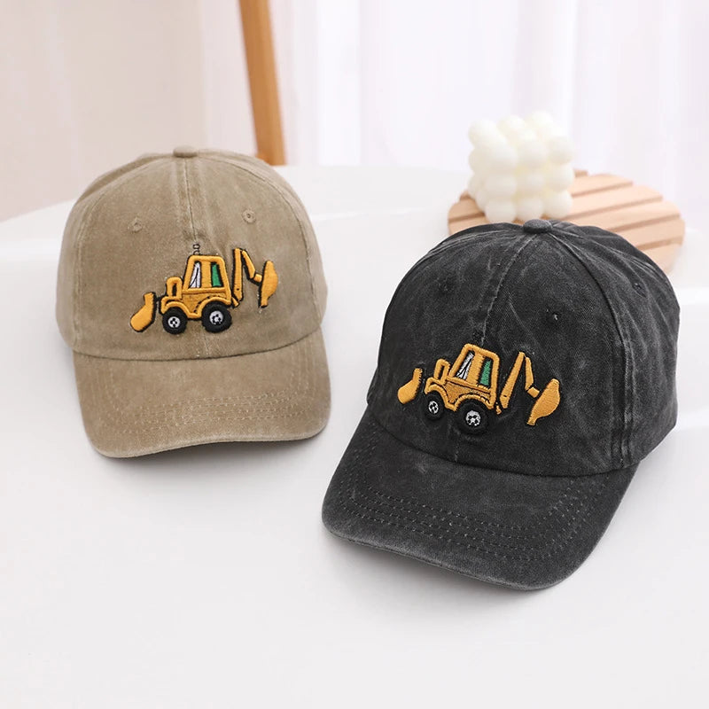 lioraitiin Toddler Excavator Baseball Hat, Embroidery Adjustable Kids Baseball Hat Toddler Boy Girl Birthday Gift