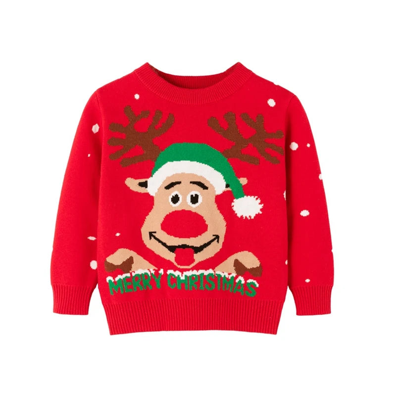 Christmas Kids Sweater New Casual Baby Warm Elk Printed Knitted Girls Sweater Boys Girls Cute Xmas Tree Pullovers Clothes