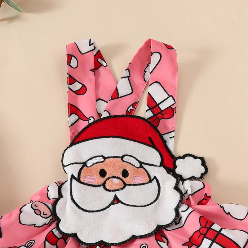 2024-06-06 Lioraitiin Baby Girls Christmas Outfit, Long Sleeve Romper with Santa Claus Suspender Dress and Headband