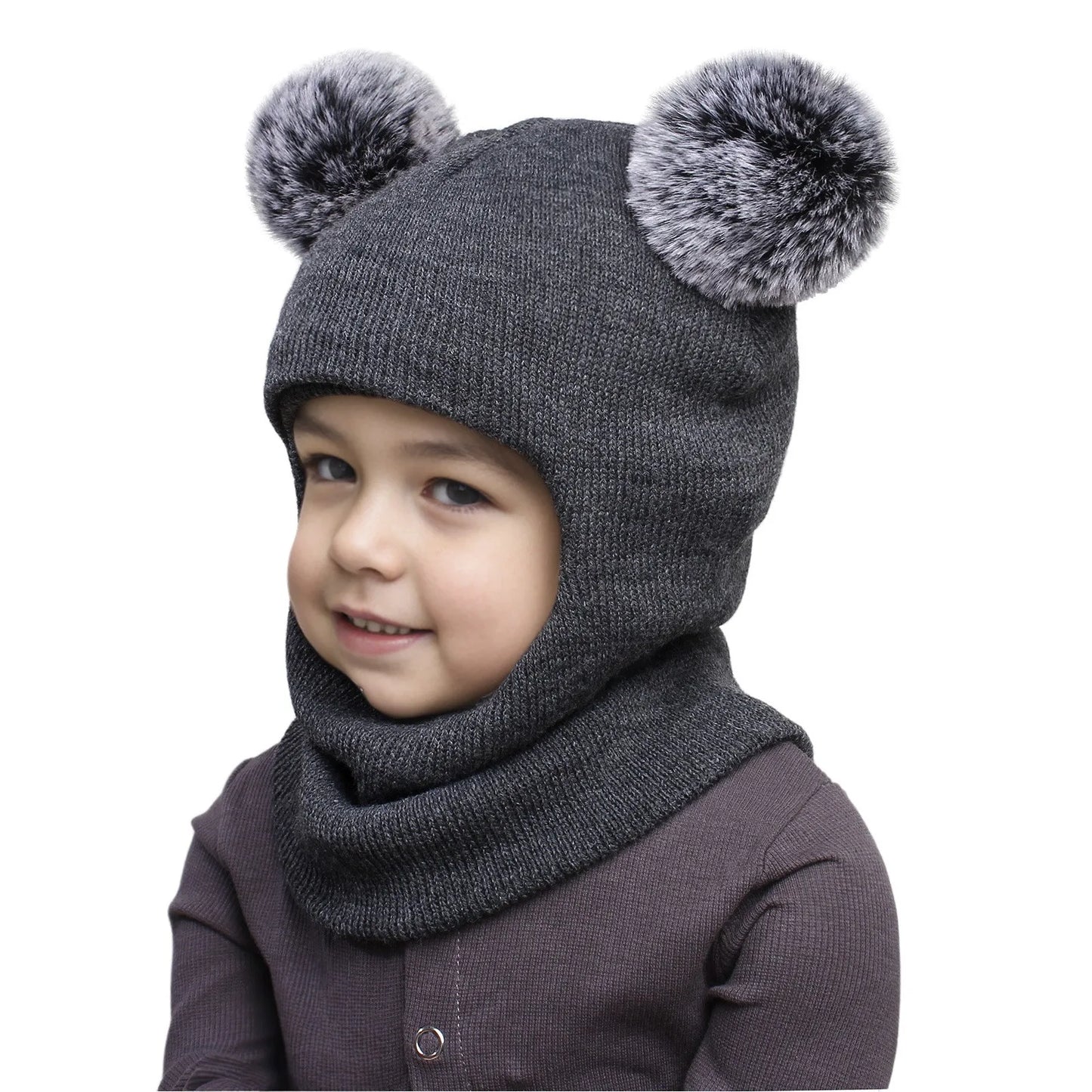 Warm Caps Girl Boy Hooded Winter Scarf Kid Hat Cap Scarf Knit Baby Baby Care Swim Hats