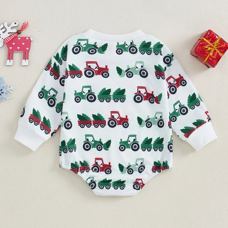 2024-06-01 Lioraitiin Baby Boy Girl Sweatshirt Romper Casual Christmas Tractor Print Long Sleeve Jumpsuit for Infant Fall Outfit