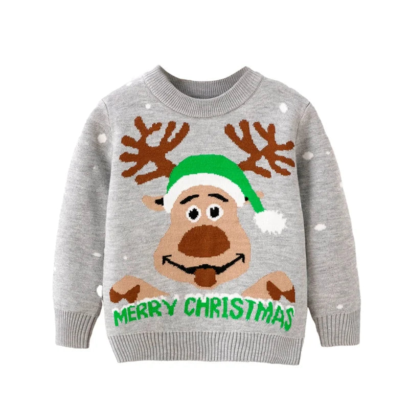 Christmas Kids Sweater New Casual Baby Warm Elk Printed Knitted Girls Sweater Boys Girls Cute Xmas Tree Pullovers Clothes