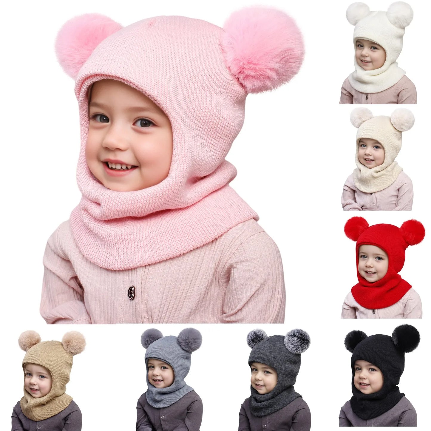 Warm Caps Girl Boy Hooded Winter Scarf Kid Hat Cap Scarf Knit Baby Baby Care Swim Hats