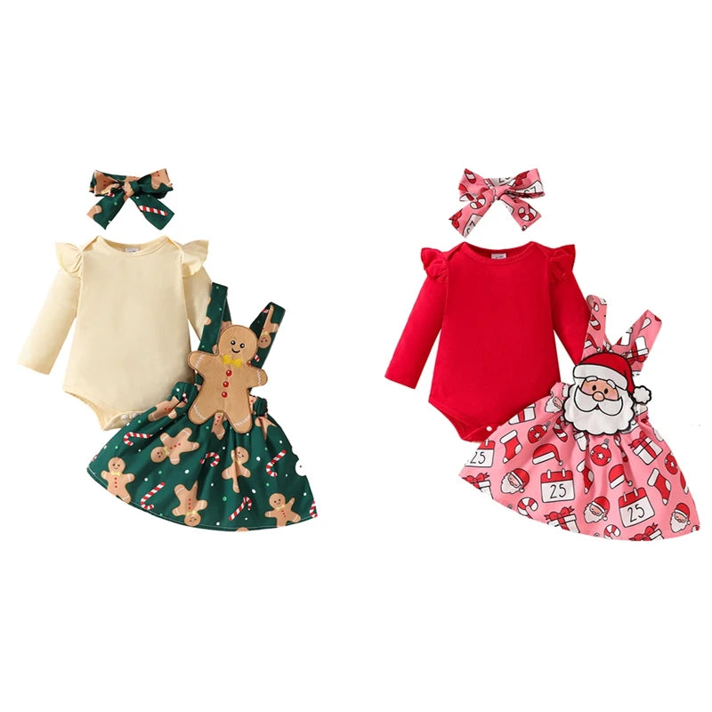 2024-06-06 Lioraitiin Baby Girls Christmas Outfit, Long Sleeve Romper with Santa Claus Suspender Dress and Headband