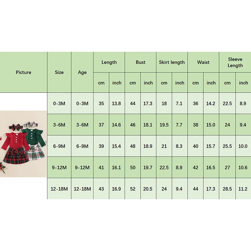 2024-07-15 Lioraitiin 0-18M Baby Girls Christmas Outfits Long Sleeve Ribbed Romper + Plaid Skirt + Headband Set Newborn Clothes