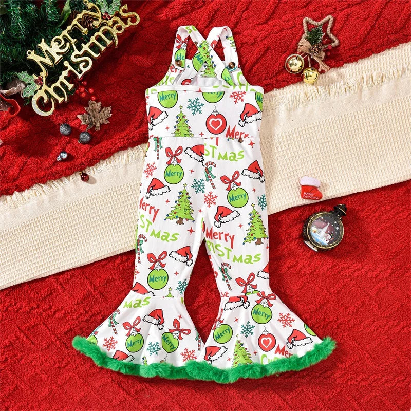 2024-10-07 Lioraitiin 18M-6Y Toddler Kids Girls Romper Overalls Christmas Print Sleeveless Flared Jumpsuit Suspender Pants