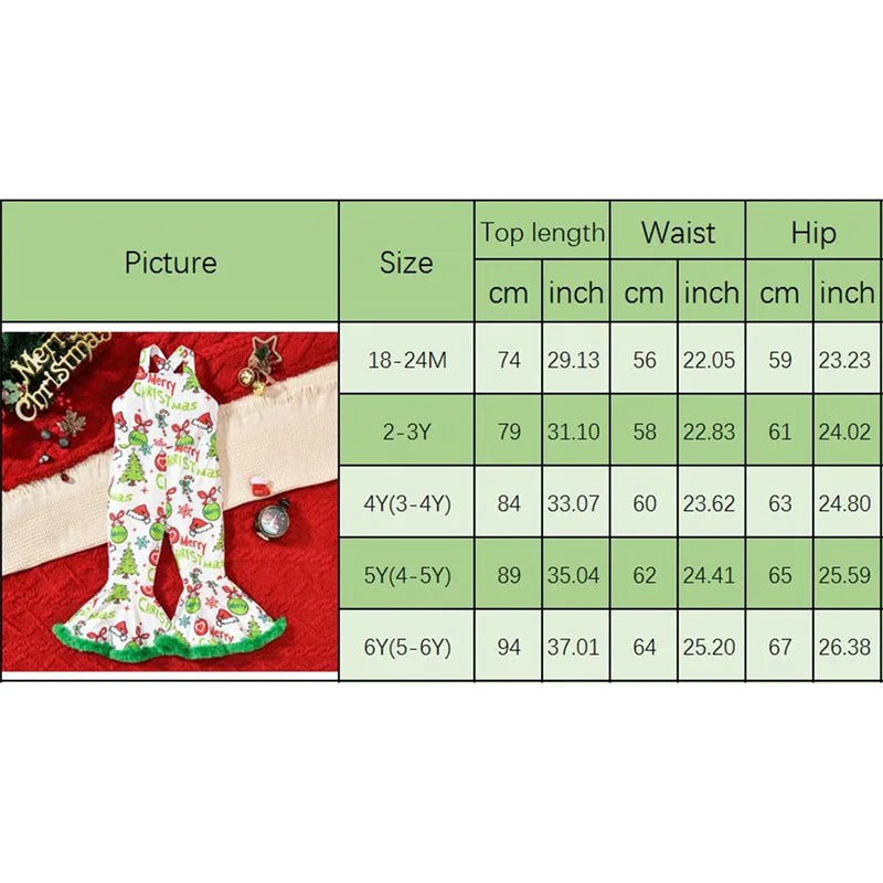 2024-10-07 Lioraitiin 18M-6Y Toddler Kids Girls Romper Overalls Christmas Print Sleeveless Flared Jumpsuit Suspender Pants