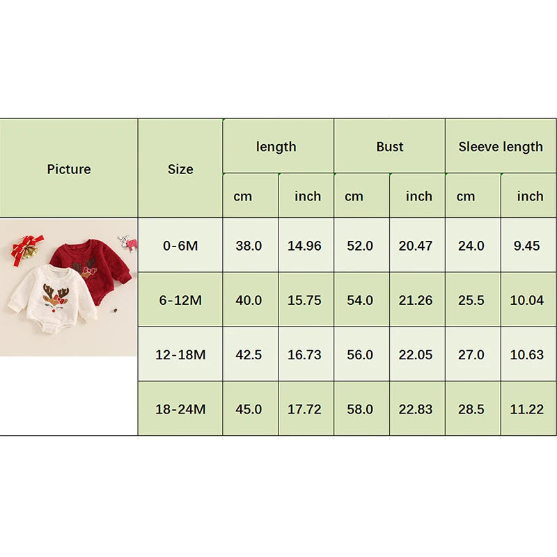 2024-06-04 Lioraitiin Baby Girl Christmas Fleece Jumpsuit Elk Embroidered Round Neck Long Sleeve Romper Able Bodysuits